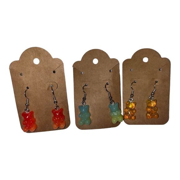Gummy Bear dangle earrings - Lot of 3 pairs New - red yellow blue - hook - candy - Picture 1 of 2